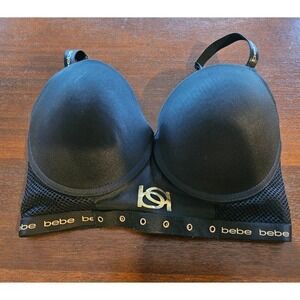 Bebe Womens Fishnet Mesh Push Up Gentle Lift Bra 1127 Black Size 34DD‎